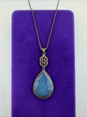 💛 Argento Vivo 18k Gold Vermeil Filigree Teardrop Chalcedony Necklace